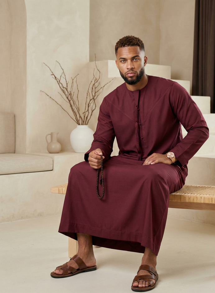 Mans Burgundy Emirati Thobe 1