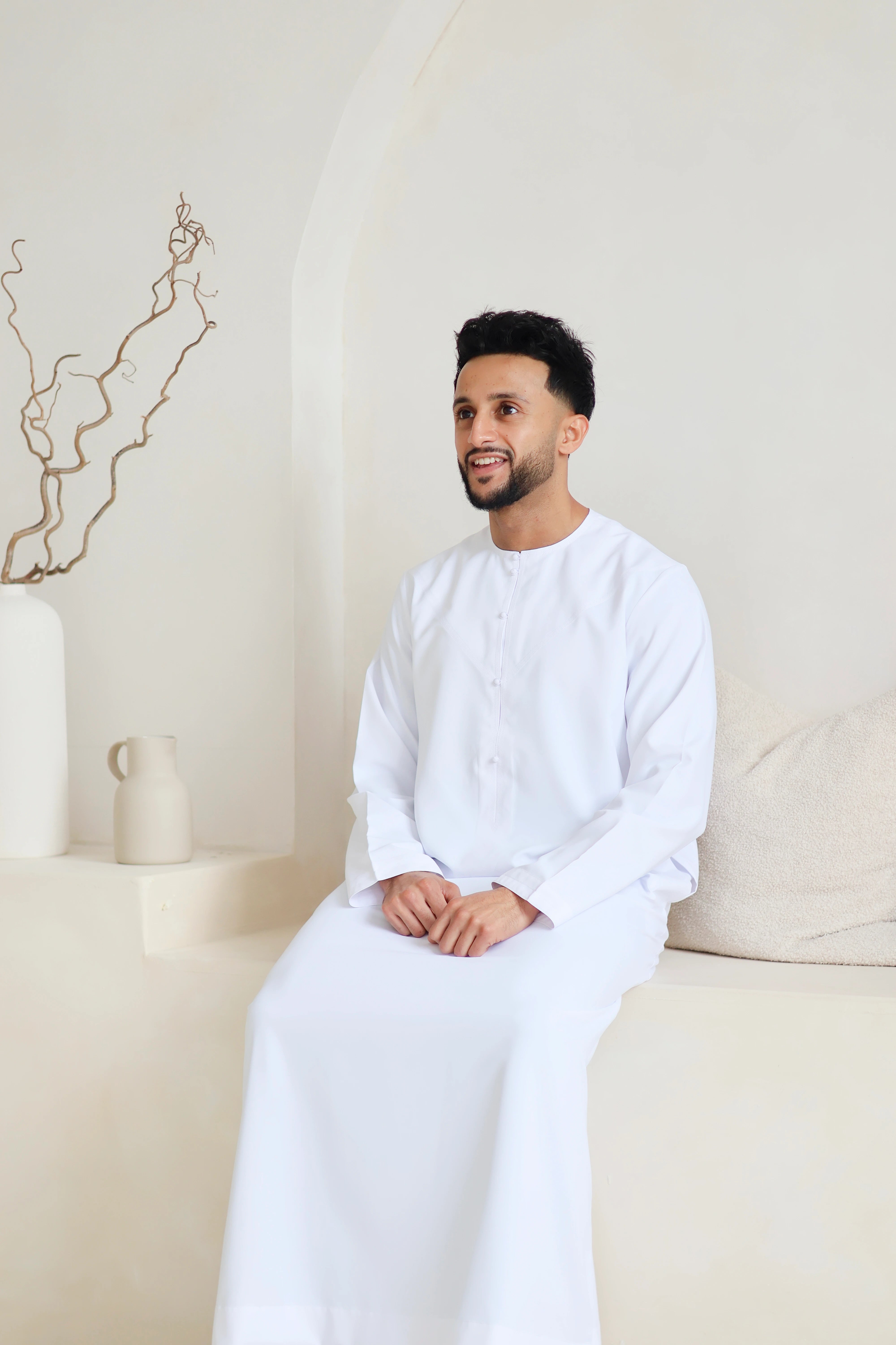 White Thobe Emirati Style Men Premium